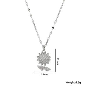 Rotating sunflower necklace in silver with rhinestones and 25mm pendant dimensions