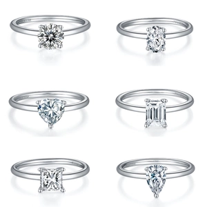 Classic S925 sterling silver rings with 1ct moissanite in six different stone cuts