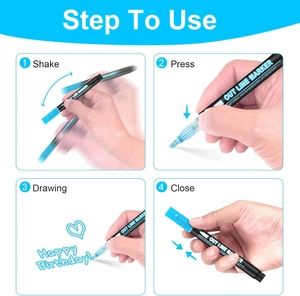 Four-step guide for using dual-line outline markers with shake and press instructions