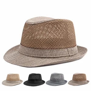 Breathable men's summer mesh jazz fedora hat for sun protection and beach wear