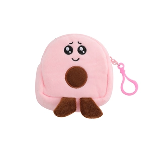 Cute pink 3D plush avocado coin purse keychain and headphone storage bag for students