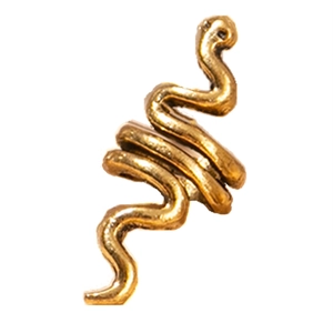 Retro golden snake-shaped hair ring jewelry with spiral vintage metal texture on white background