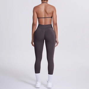 Leggings yoga grigio scuro a vita alta senza cuciture con dettaglio push-up a V sul retro