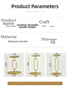 Size chart showing height and diameter specs for handmade creative iron candle holders