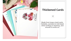 Détail d'une carte de Noël en carton épais avec surface lisse et résistante aux taches