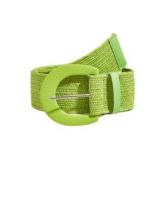 Bohemian lime green woven straw elastic belt with C-shape buckle for summer beach vacation