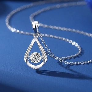 S925 sterling silver dancing stone water drop necklace with white zircon pendant