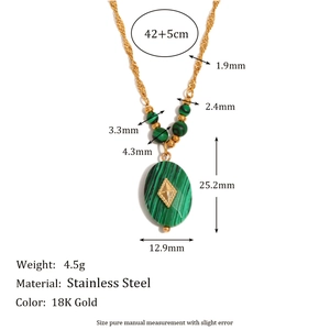 18K gold plated stainless steel necklace with green malachite oval star pendant