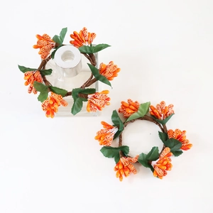 Artificial Orange Berry Napkin Rings With Green Leaves For Halloween Thanksgiving Christmas Table Centerpiece Decoration