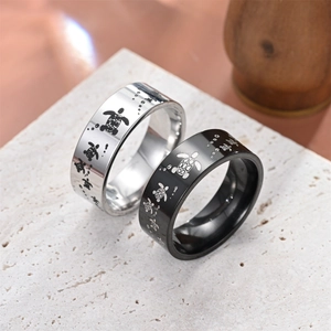 Polished stainless steel turtle ring set for men and women on white stone