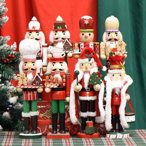 Classic wooden Nutcracker soldier set with Santa and Gingerbread Man festive decorations