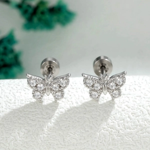 Tiny Butterfly Cartilage Stud Earring Copper Zircon Helix Piercing Jewelry Titanium Steel Threaded Post Ins Style