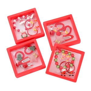 Creative Christmas hair clips and beaded bracelet gift set for kids with festive patterns