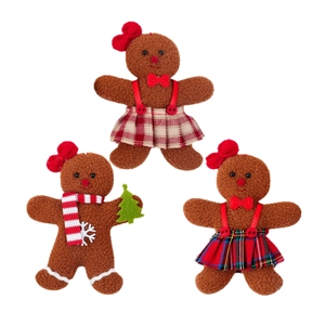Three-piece gingerbread man plush ornament set for Christmas tree decoration