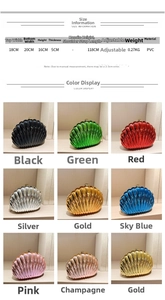 Size guide for acrylic shell handbag with adjustable 118cm strap and color options