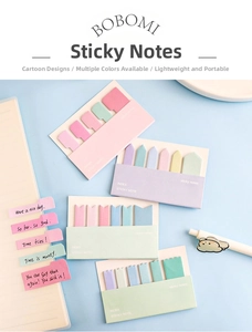 Close-up of macaron gradient sticky notes with arrow and wave shapes for indexing