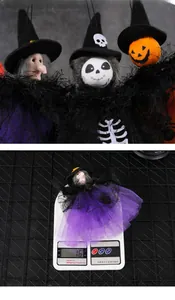 Detail showing various Halloween mesh hanging ghosts and 16g weight scale measurement