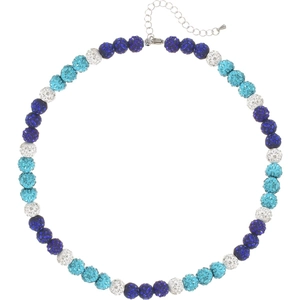 Men's baseball beaded necklace with blue and white rhinestone balls and adjustable chain