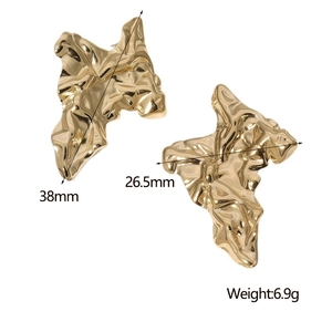 Detailed dimensions of 18K gold plated wrinkled earrings measuring 38mm x 26.5mm