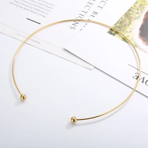 Minimalist gold titanium steel open choker necklace with smooth spherical ends for women