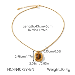 Detailed specs of French vintage gold necklace with oval tiger eye stone pendant