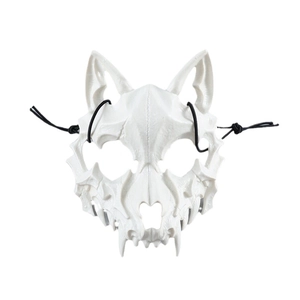 Realistic white wolf skull mask with sharp fangs and elastic band for Halloween cosplay