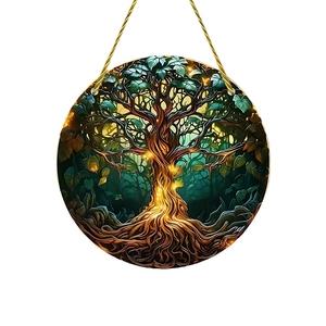 Vibrant Tree of Life circular suncatcher hanging ornament for home and garden decor