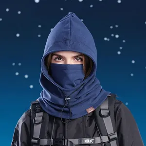 Pasamontañas térmico de forro polar azul oscuro con cordón ajustable para el invierno