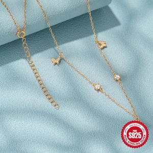 S925 sterling silver butterfly necklace with zircon stones in elegant gold finish