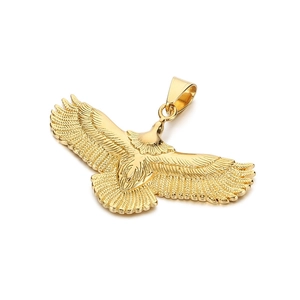 Retro hiphop 18k gold plated stainless steel flying eagle pendant for men necklace