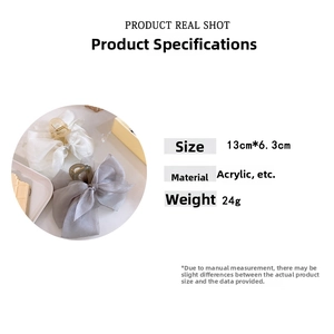 Detail specifications of large mesh bow hair claw clips with 13cm length and 24g weight