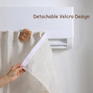 Beige cotton air conditioner cover with velcro closure and brown plush bear decor