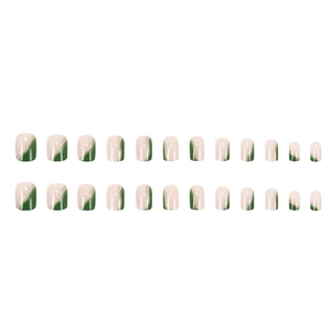 24pcs short square round press-on nails with pink and dark green marble gradient effect
