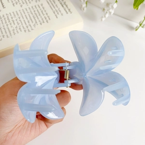 Light blue lily flower hair claw clip with strong metal spring for women hair styling
