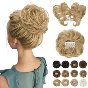 Extension De Chignon Messy Fibre Synthétique Haute Température Ondulée Bouclée Avec Peigne Réglable Pour Femmes