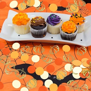 Golden glitter pumpkin confetti and round dots for Thanksgiving party table decoration