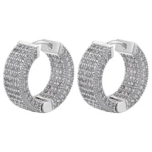 Silver luxury pavé hoop earrings featuring micro-set cubic zirconia in a circular design