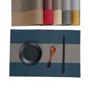Washable PVC placemats set in various colors with jacquard weave and dining utensils