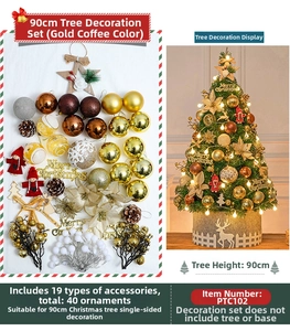 Golden and coffee Christmas tree decoration kit with 40 ornaments and fairy lights
