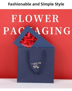Navy blue jewelry gift box set with I LOVE YOU bag and red soap roses detail