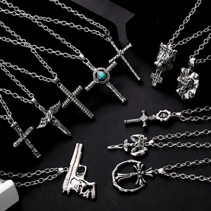 Vintage Gothic Cross Skull Pendant Necklace Alloy Punk Hip Hop Grunge Rock Jewelry For Men Women