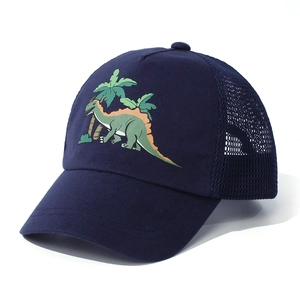 Cappellino da baseball blu navy per bambini con ricamo dinosauro e rete traspirante