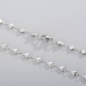 Polished silver stainless steel heart-shaped link chain necklace with lobster clasp