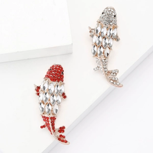 Exquisite Alloy Rhinestone Koi Fish Brooch For Women Vintage Gold Plated Carp Corsage Pin Fashion Jewelry Accessory For Suit Coat