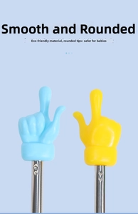 Detail of telescopic pointers with smooth rounded tips and colorful hand shapes