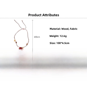 Detailed specs of the handmade apple fabric pendant necklace with 100cm wood bead chain