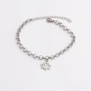 Stainless Steel Lotus Pendant Link Bracelet Minimalist Fashion Jewelry For Men And Women Silver Tone Simple Design