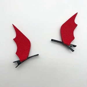 Red devil wing hair clips for Halloween costume party accessories with metal base