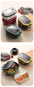 Detail of multi-compartment 1200ml lunch box with cutlery and healthy meal prep