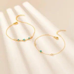 925 Silber vergoldetes Armband-Set mit Türkis-Steinen und Zirkonia Akzenten verziert
